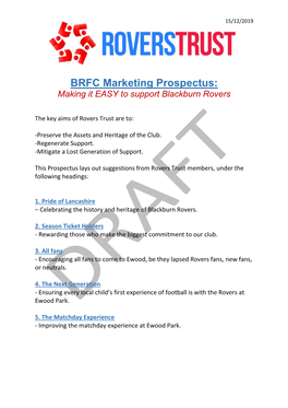 BRFC Marketing Prospectus: Making It EASY to Support Blackburn Rovers