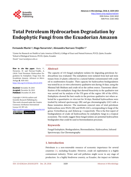 Total Petroleum Hydrocarbon Degradation by Endophytic Fungi from the Ecuadorian Amazon