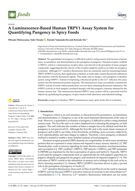 A Luminescence-Based Human TRPV1 Assay System for Quantifying Pungency in Spicy Foods