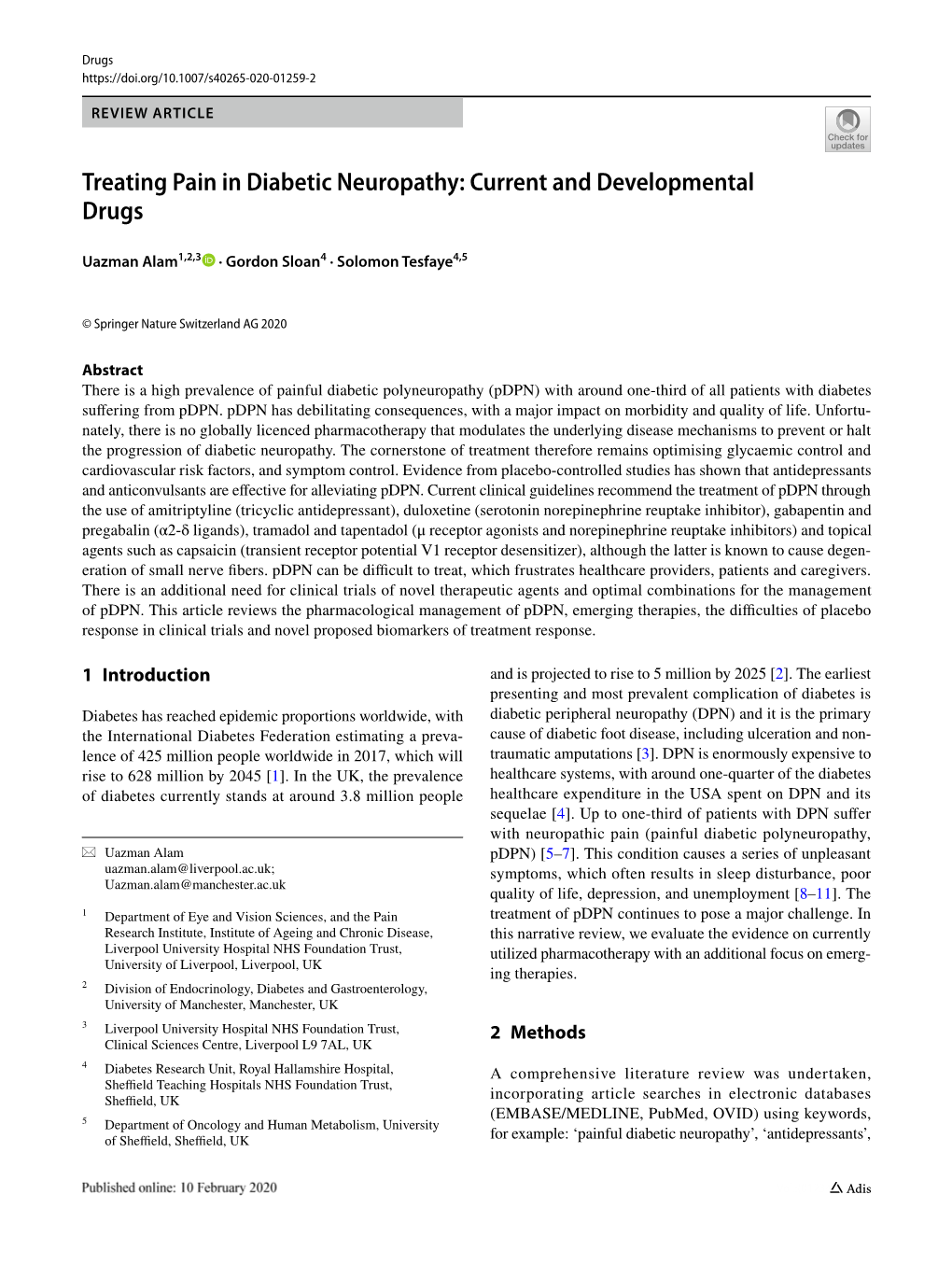 Treating Pain in Diabetic Neuropathy: Current and Developmental Drugs