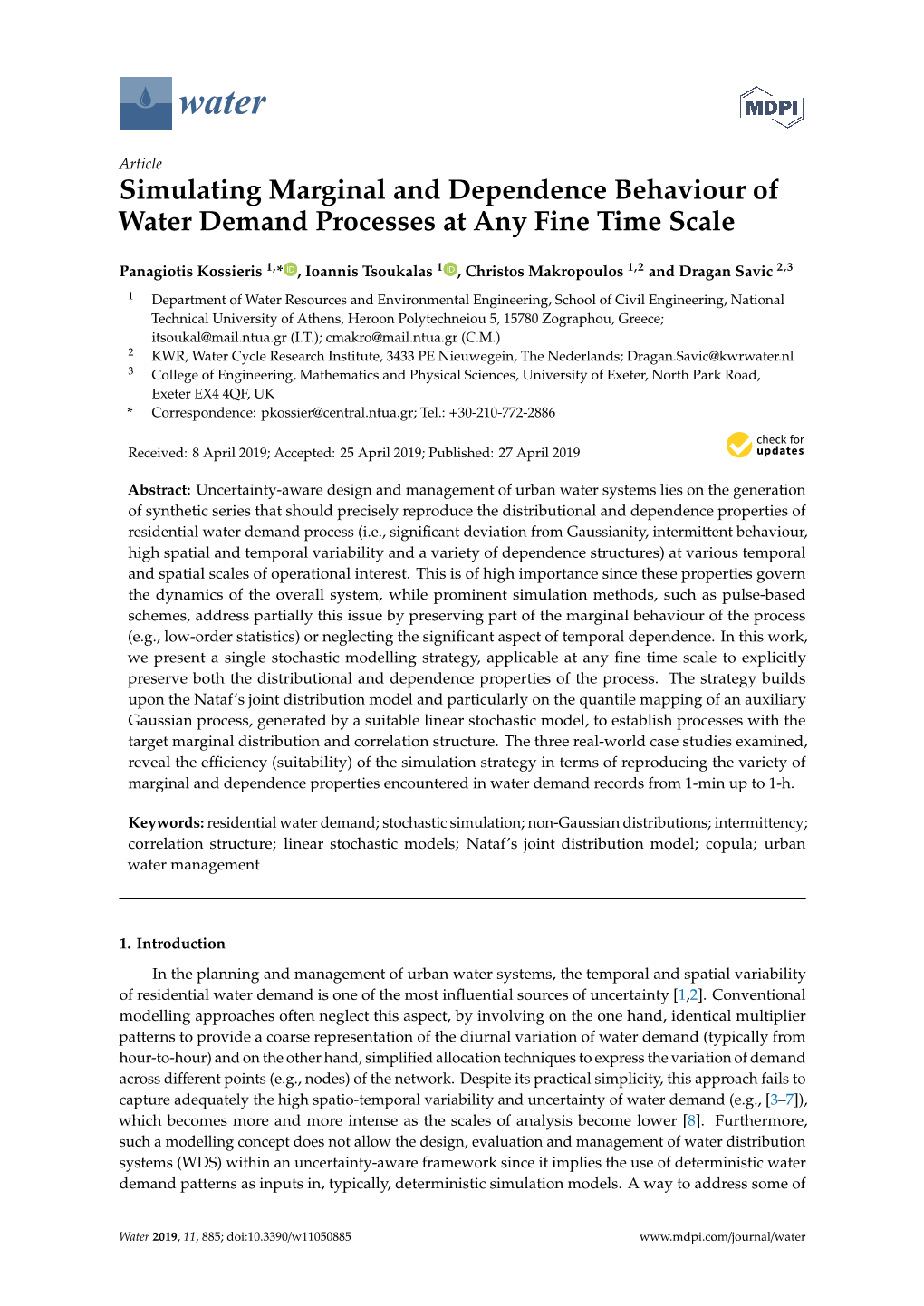 Simulating Marginal and Dependence Behaviour of Water Demand Processes at Any Fine Time Scale