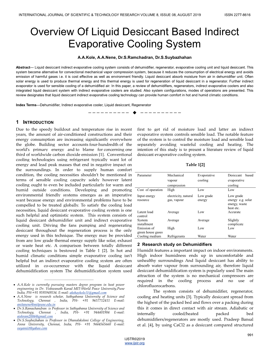 Overview of Liquid Desiccant Based Indirect Evaporative Cooling System