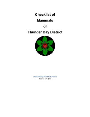 Checklist of Mammals of Thunder Bay District