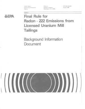 Final Rule for Radon-222 Emissions from Licensed Uranium Mill Tailings