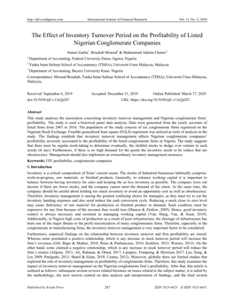 The Effect of Inventory Turnover Period on the Profitability of Listed Nigerian Conglomerate Companies