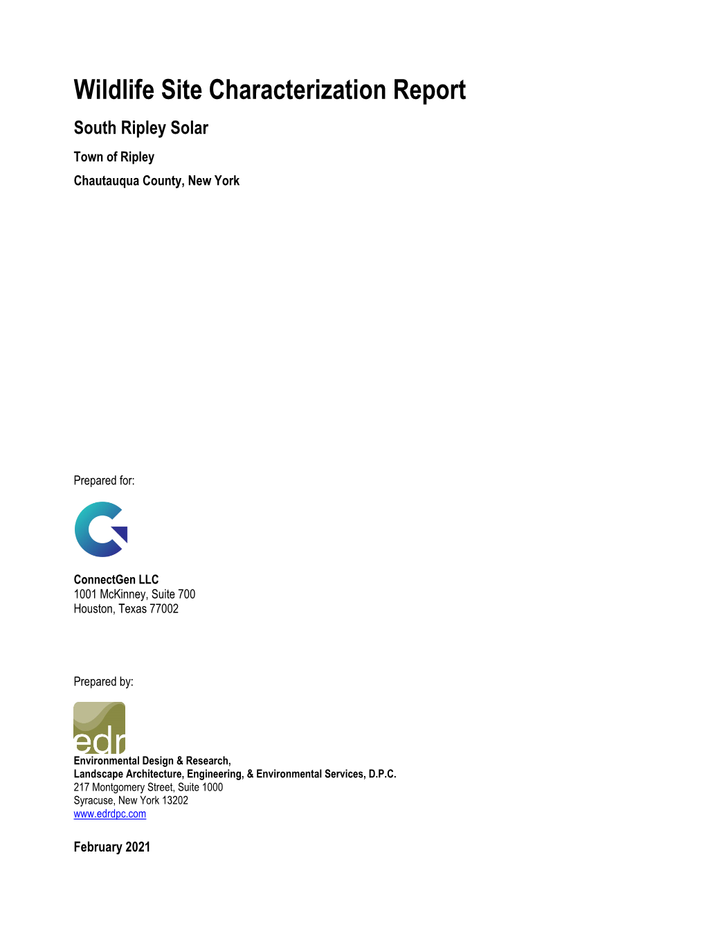 Wildlife Site Characterization Report South Ripley Solar Town of Ripley Chautauqua County, New York