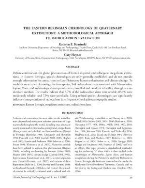 The Eastern Beringian Chronology of Quaternary Extinctions: a Methodological Approach to Radiocarbon Evaluation Kathryn E