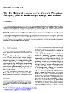 Plecoptera : Gripopterygidae) in Waikoropupu Springs, New Zealand