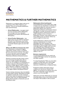 Mathematics & Further Mathematics
