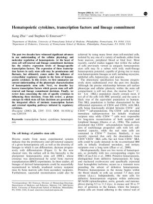 Hematopoietic Cytokines, Transcription Factors and Lineage Commitment