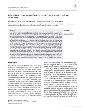 Polyhalite As a Multi Nutrient Fertilizer – Potassium, Magnesium, Calcium and Sulfate