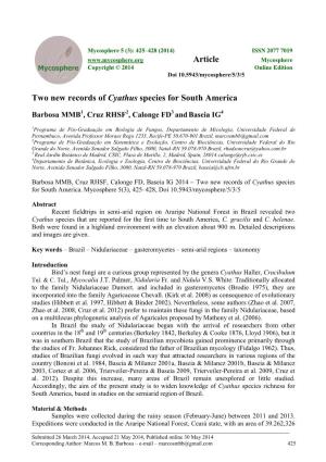 Two New Records of Cyathus Species for South America