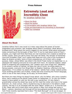 Press Release for Extremely Loud and Incredibly Close Published By