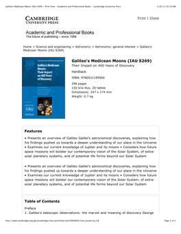 Galileo's Medicean Moons (IAU S269) - Print View - Academic and Professional Books - Cambridge University Press 1/28/11 10:19 AM