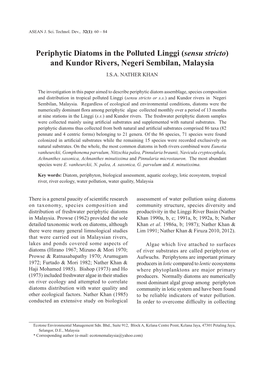 Periphytic Diatoms in the Polluted Linggi (Sensu Stricto) and Kundor Rivers, Negeri Sembilan, Malaysia I.S.A