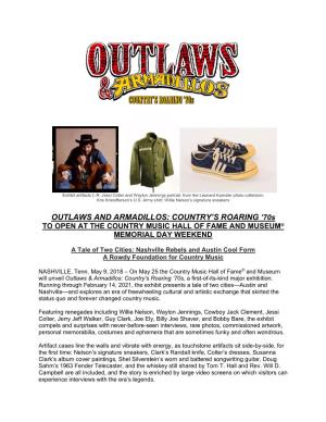 OUTLAWS and ARMADILLOS: COUNTRY’S ROARING ’70S to OPEN at the COUNTRY MUSIC HALL of FAME and MUSEUM® MEMORIAL DAY WEEKEND