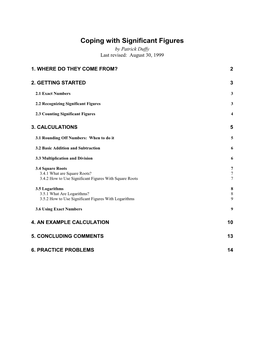 Coping with Significant Figures by Patrick Duffy Last Revised: August 30, 1999