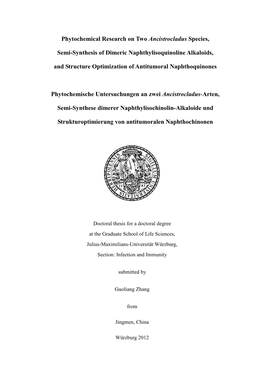 Phytochemical Research on Two Ancistrocladus Species