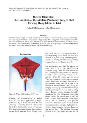 The Invention of the Modern Pendulum Weight Shift Flexwing Hang Glider in 1963