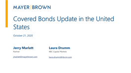 Covered Bonds Update in the United States