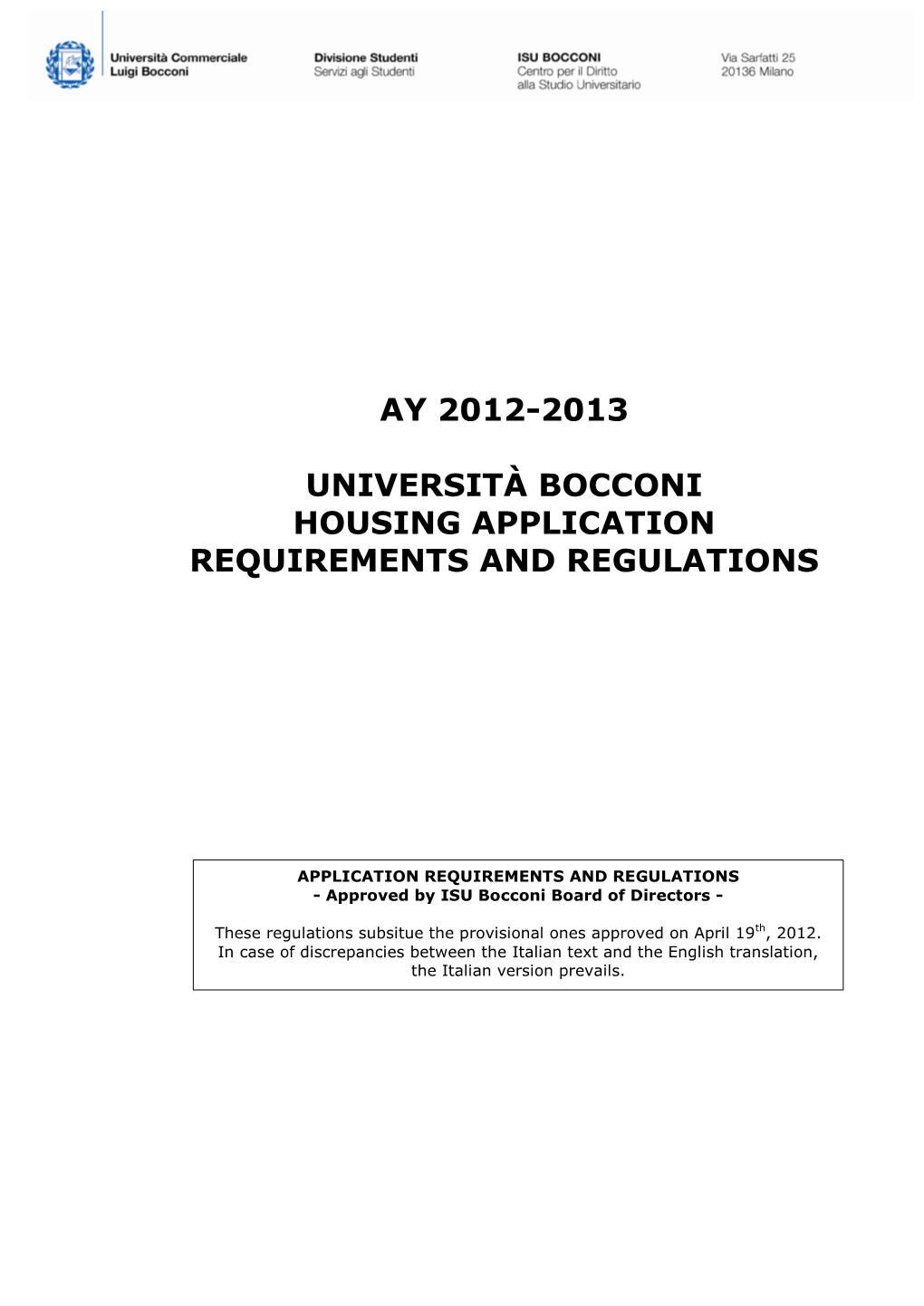 Bocconi Scholarship Application Requirements and Regulations