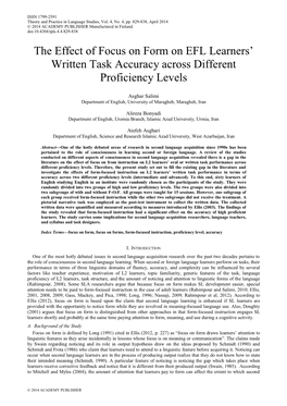 The Effect of Focus on Form on EFL Learners‟ Written Task Accuracy Across Different Proficiency Levels