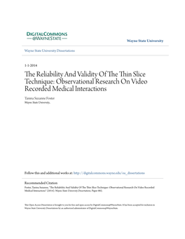 The Reliability and Validity of the Thin Slice Technique: Observational Research on Video Recorded Medical Interactions
