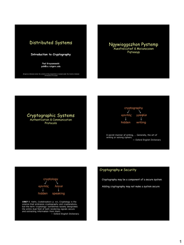 Distributed Systems Ngywioggazhon Pystemp Cryptographic Systems