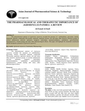 The Pharmacological and Therapeutic Importance of Agrimonia Eupatoria- a Review