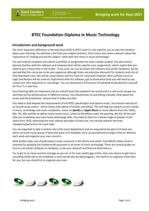 BTEC Foundation Diploma in Music Technology