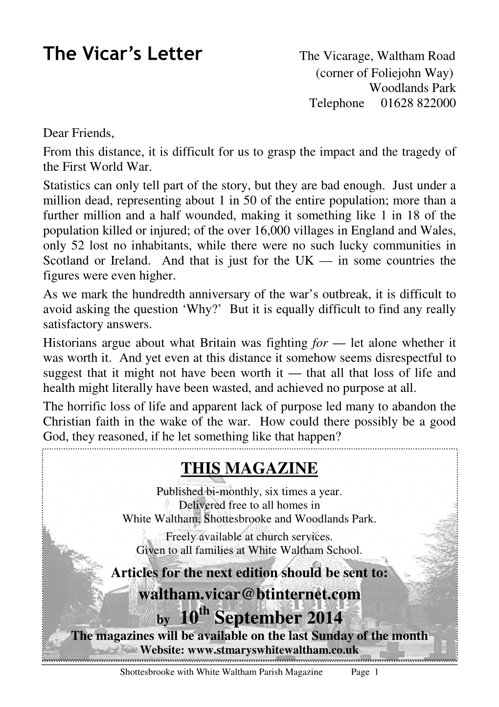 The Vicar's Letter September 2014