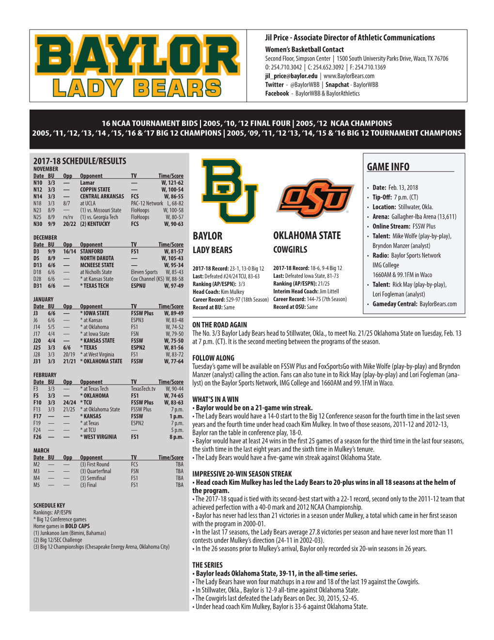 Baylor Game Info Oklahoma State