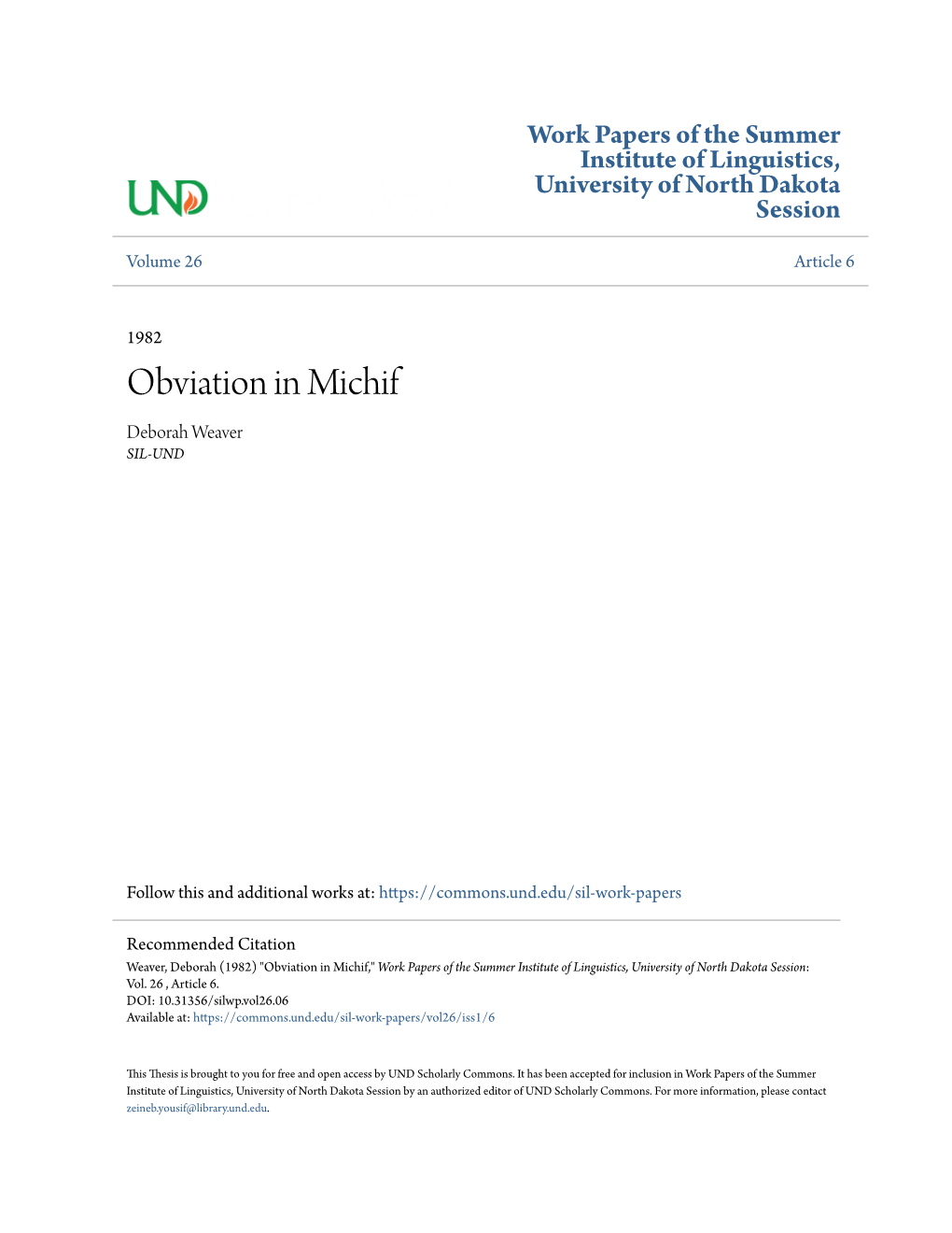 Obviation in Michif Deborah Weaver SIL-UND