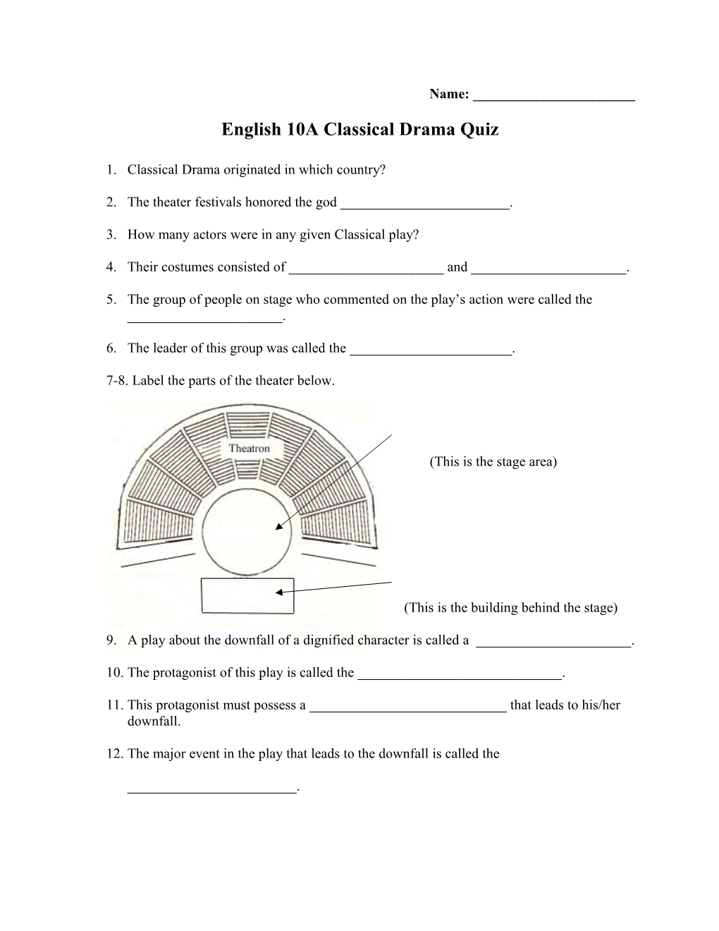 English 10A Classical Drama Quiz