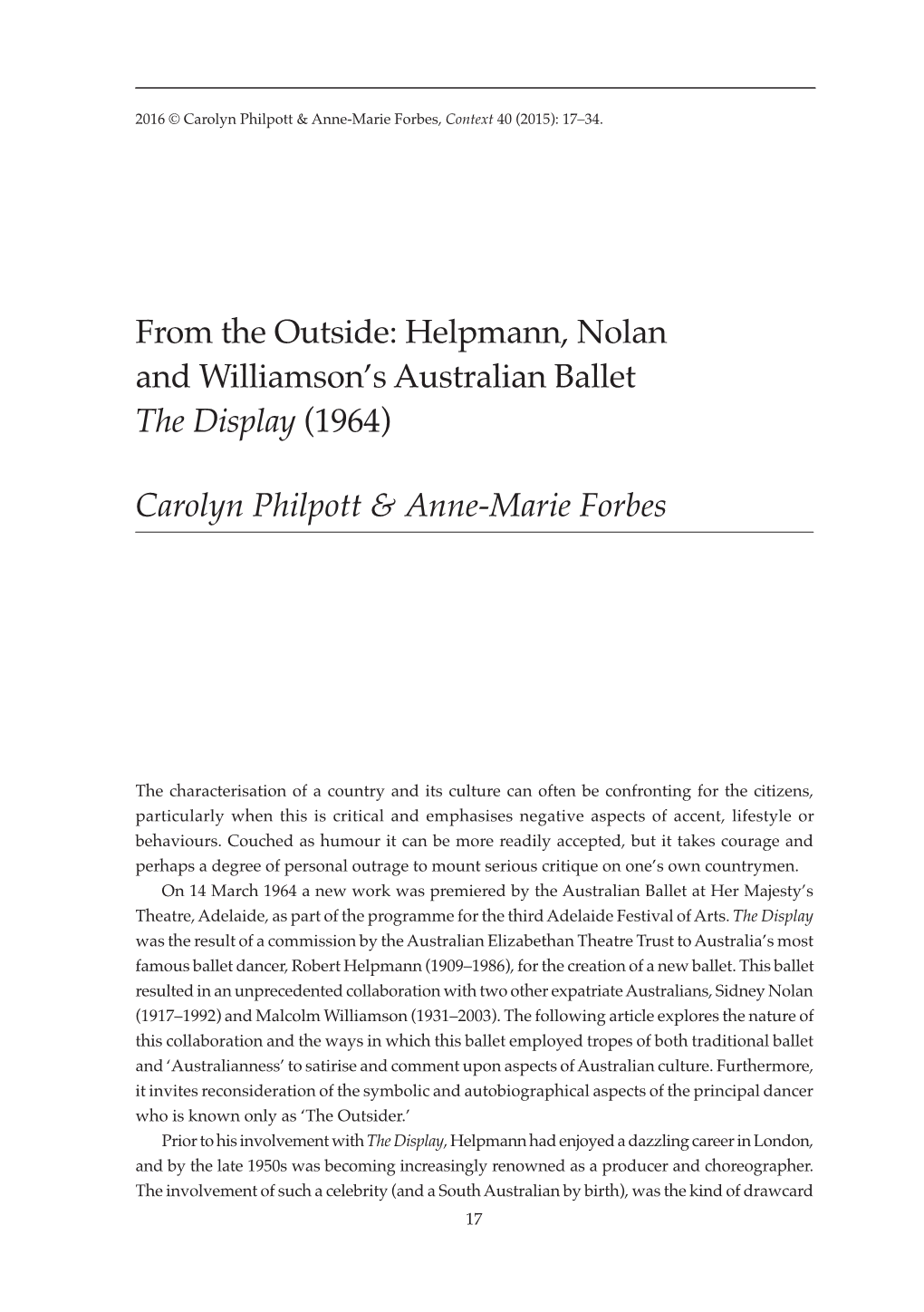 Helpmann, Nolan and Williamson's Australian Ballet the Display