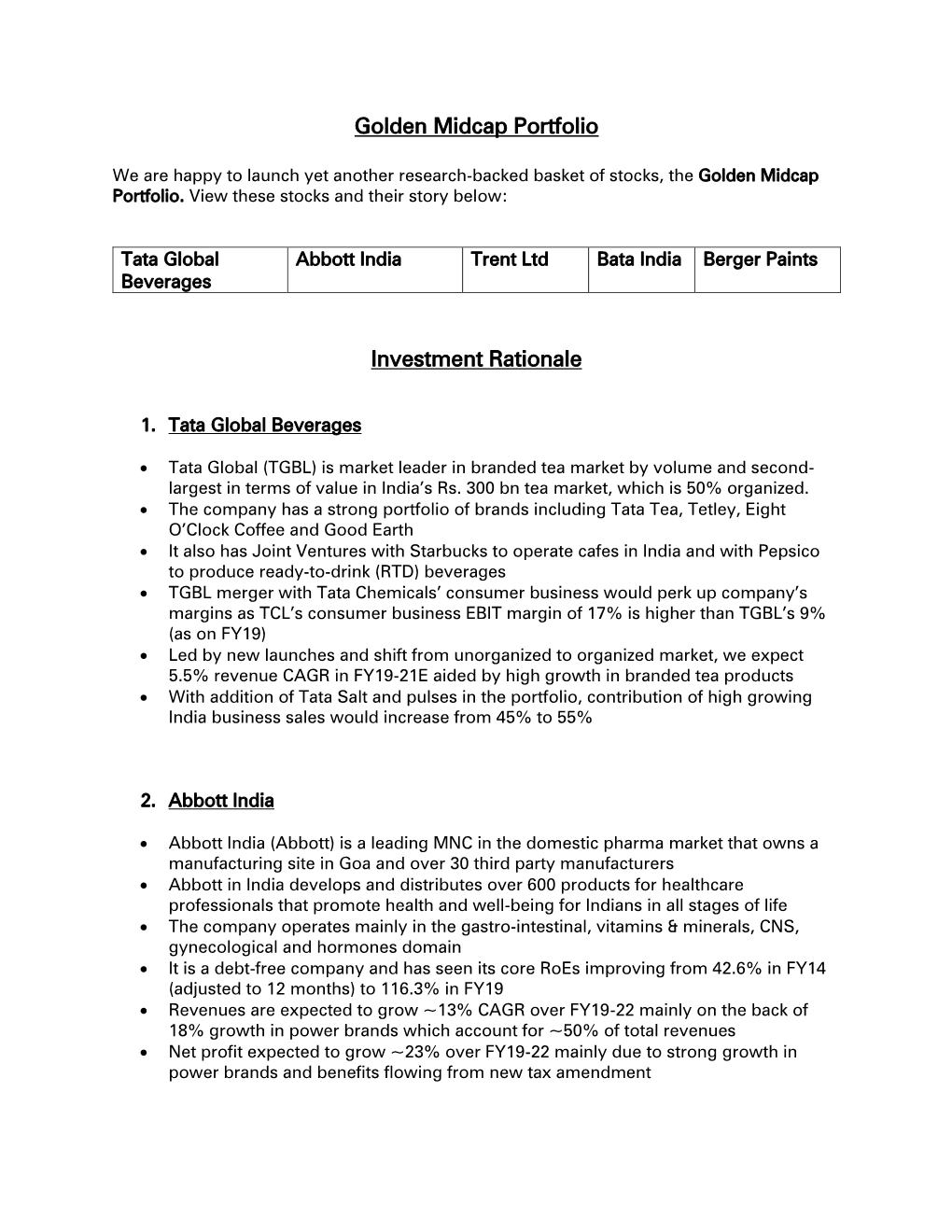 Golden Midcap Portfolio Investment Rationale