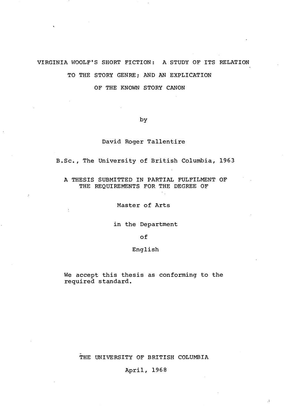 Virginia Woolf's Short Fiction: a Study of Its Relation