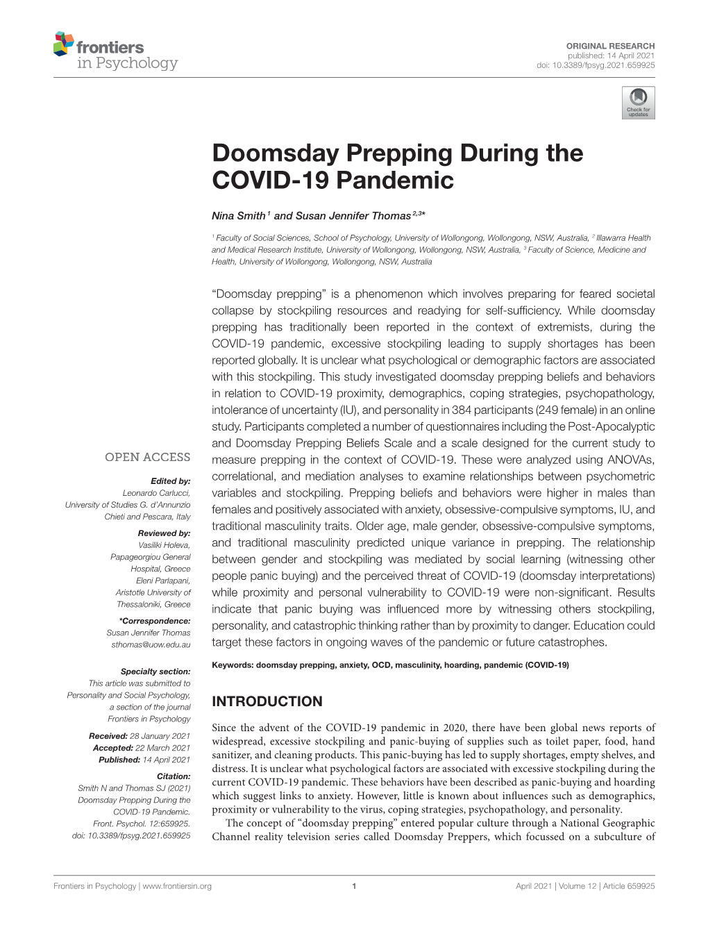 Doomsday Prepping During the COVID-19 Pandemic