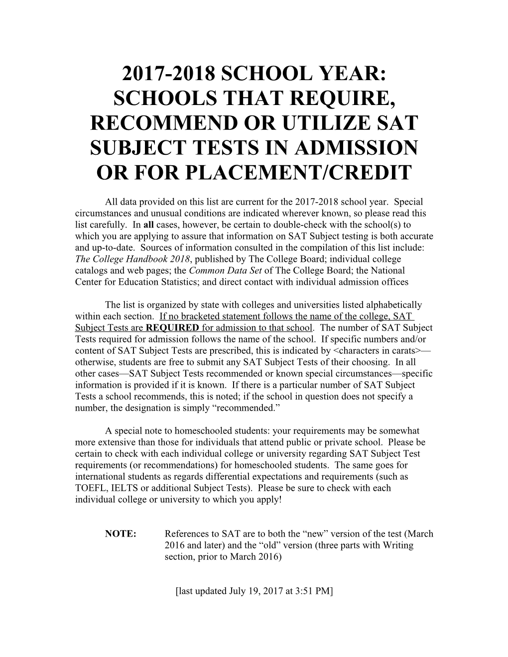 Schools Which Require Or Recommend Sat Ii Tests