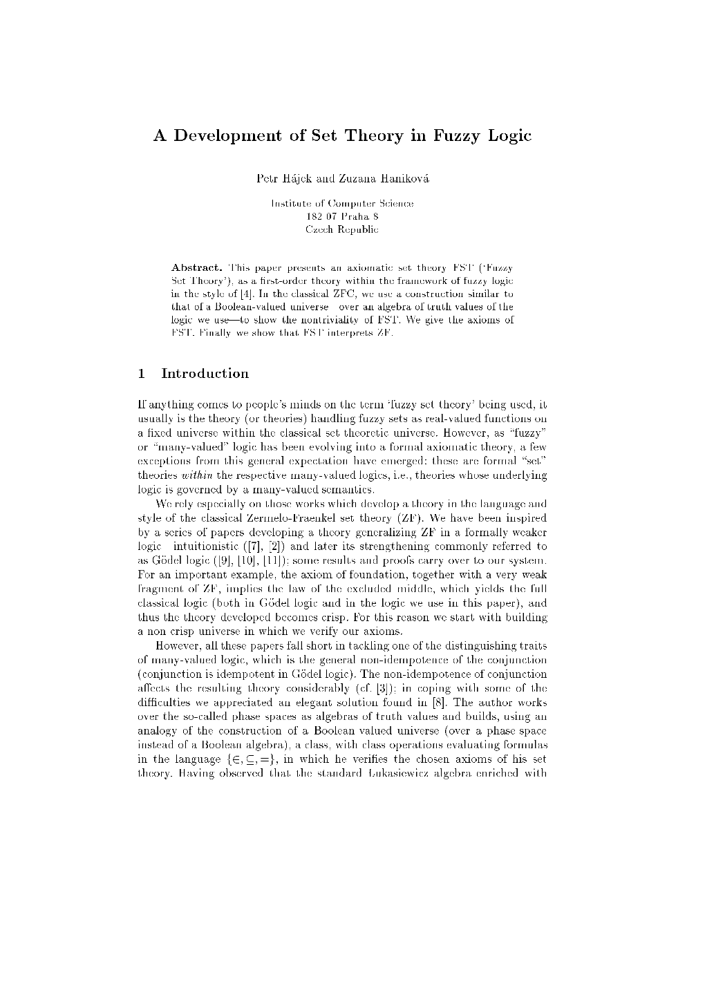 A Development of Set Theory in Fuzzy Logic