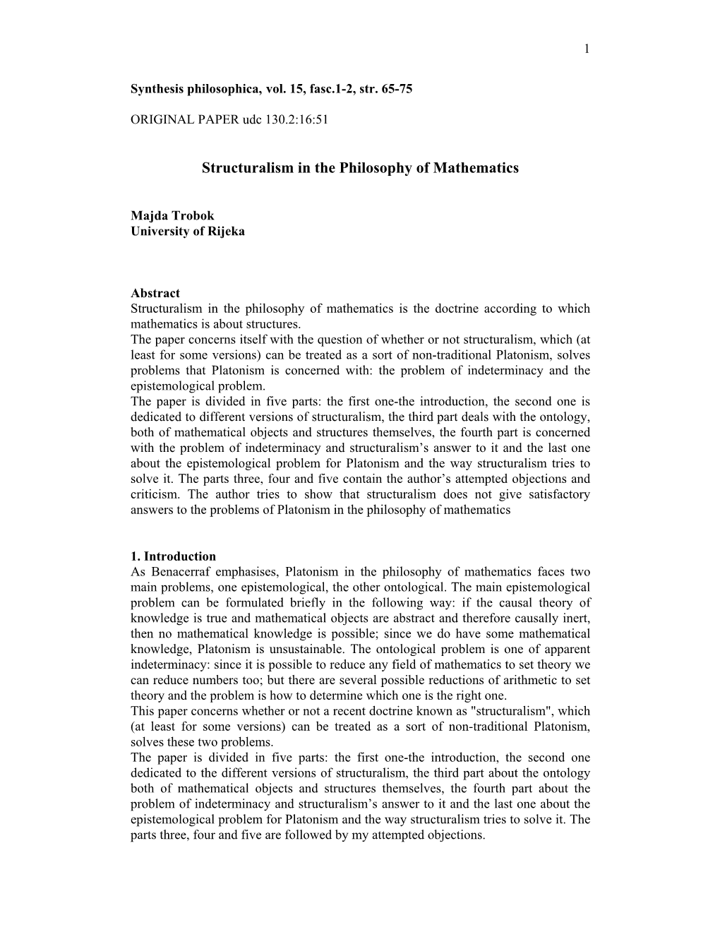 Structuralism in the Philosophy of Mathematics