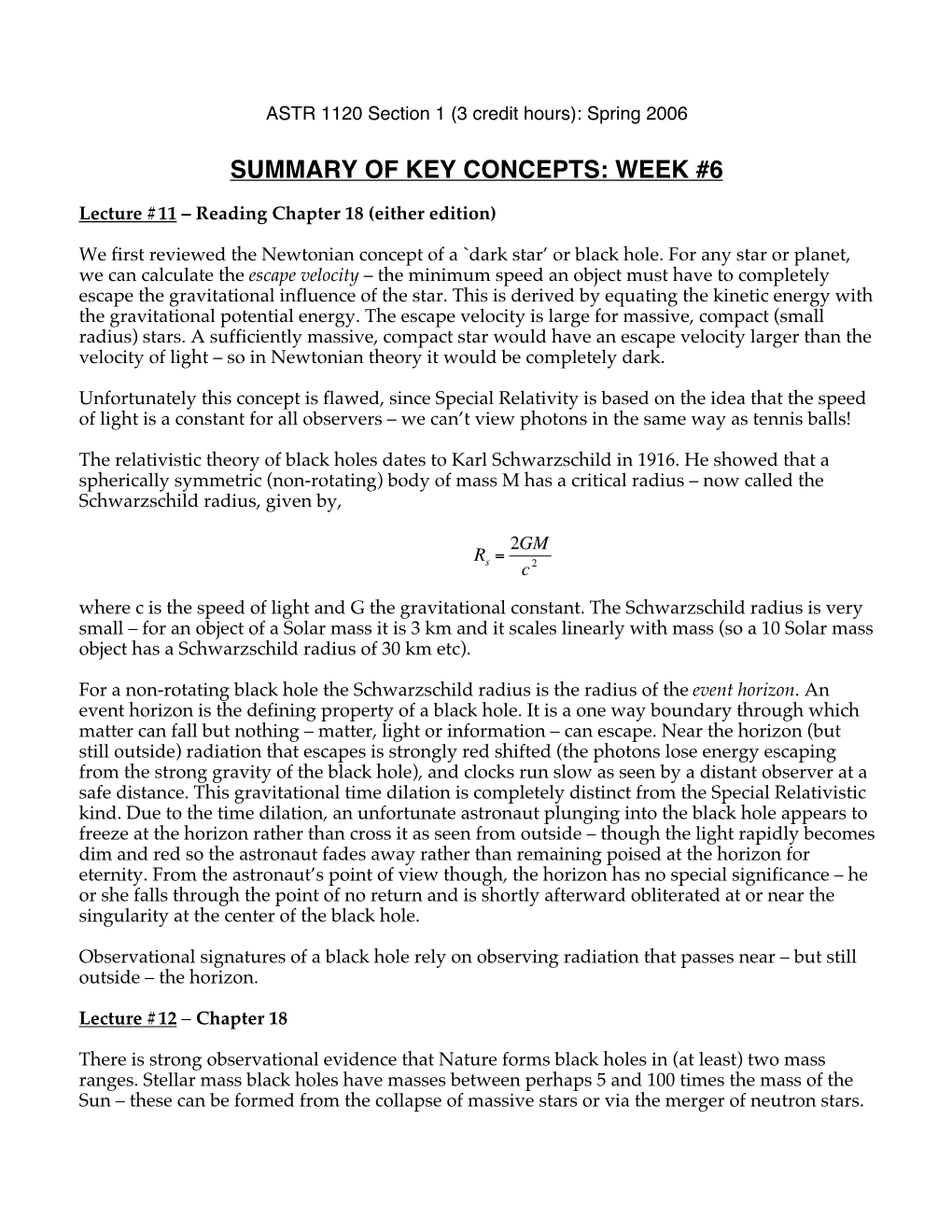 Summary of Key Concepts: Week #6