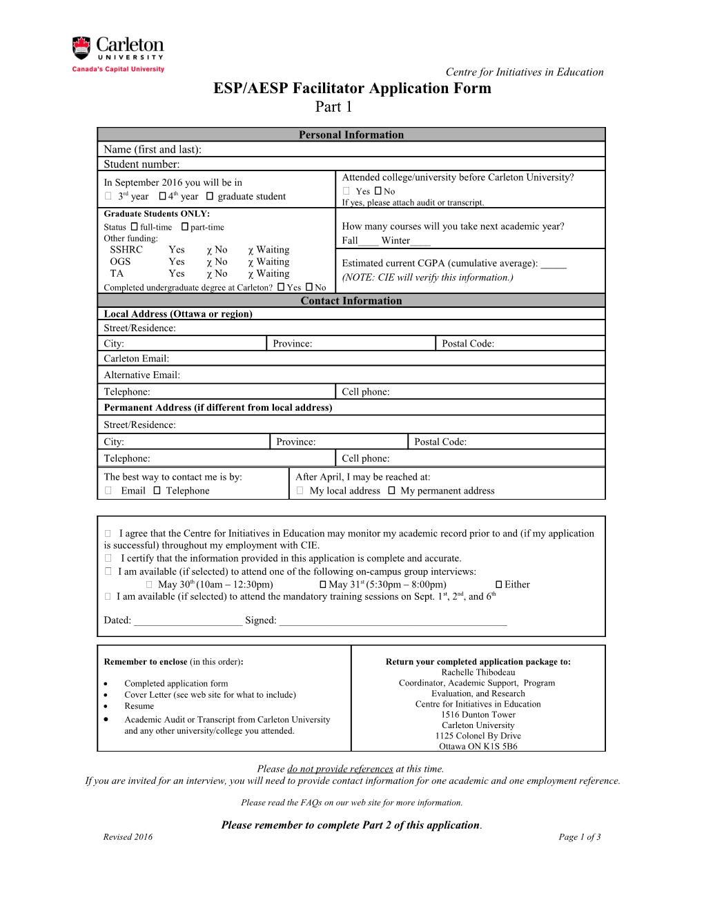 CIE Facilitator Application Form