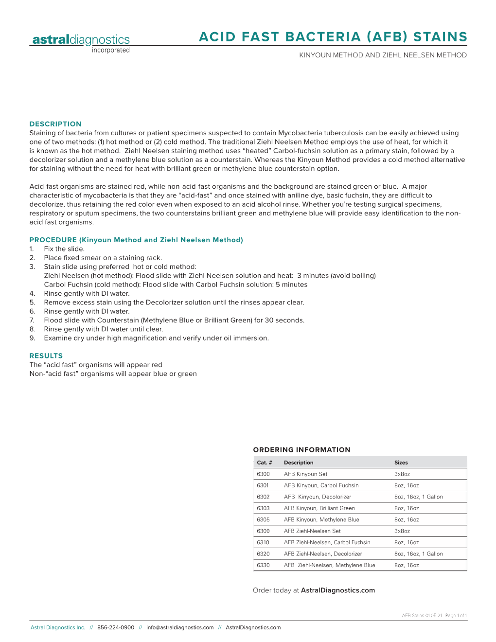 Acid Fast Bacteria (Afb) Stains Kinyoun Method and Ziehl Neelsen Method