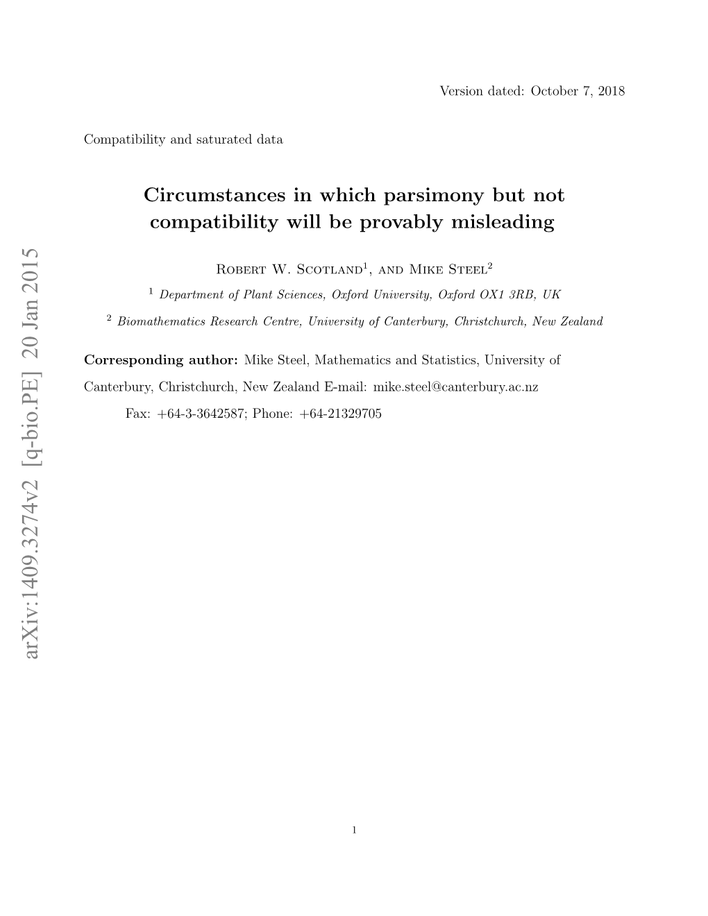 Circumstances in Which Parsimony but Not Compatibility Will Be Provably Misleading