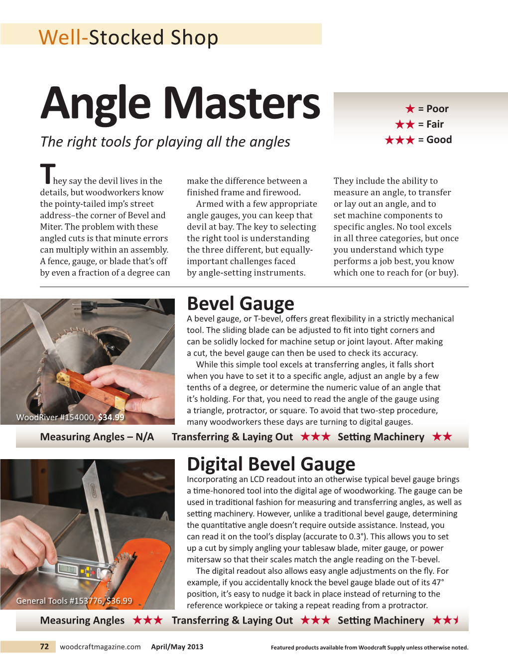 Bevel Gauge a Bevel Gauge, Or T-Bevel, Oﬀ Ers Great ﬂ Exibility in a Strictly Mechanical Tool