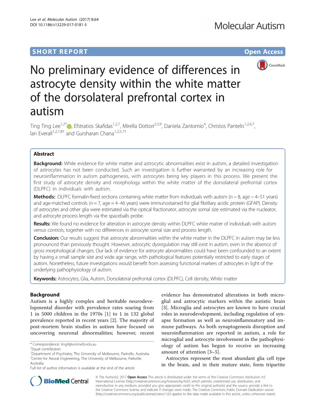 No Preliminary Evidence of Differences in Astrocyte Density Within the White Matter of the Dorsolateral Prefrontal Cortex In