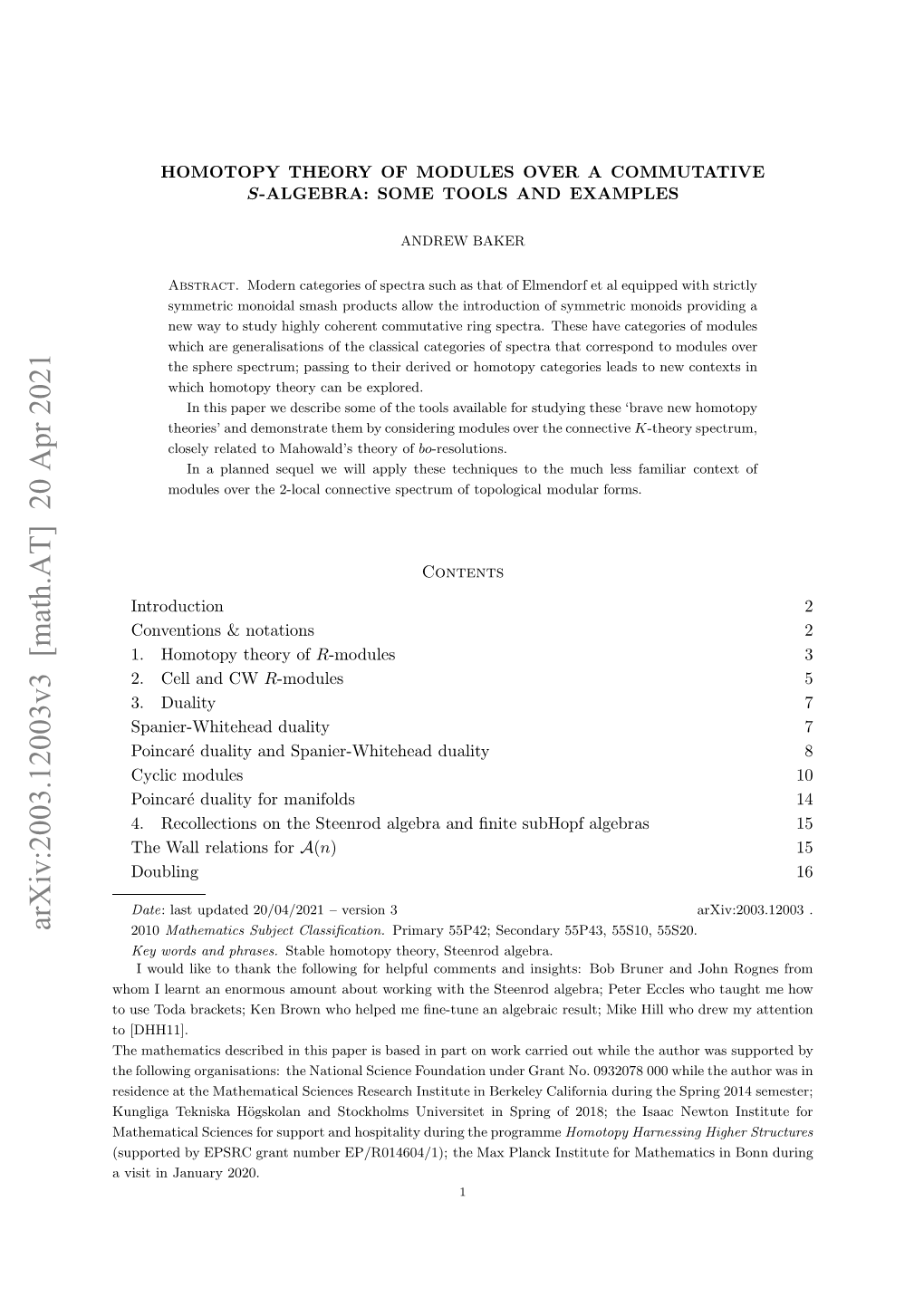 Arxiv:2003.12003V3 [Math.AT] 20 Apr 2021