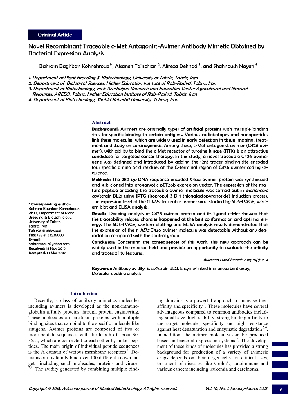 Novel Recombinant Traceable C-Met Antagonist-Avimer Antibody Mimetic Obtained by Bacterial Expression Analysis