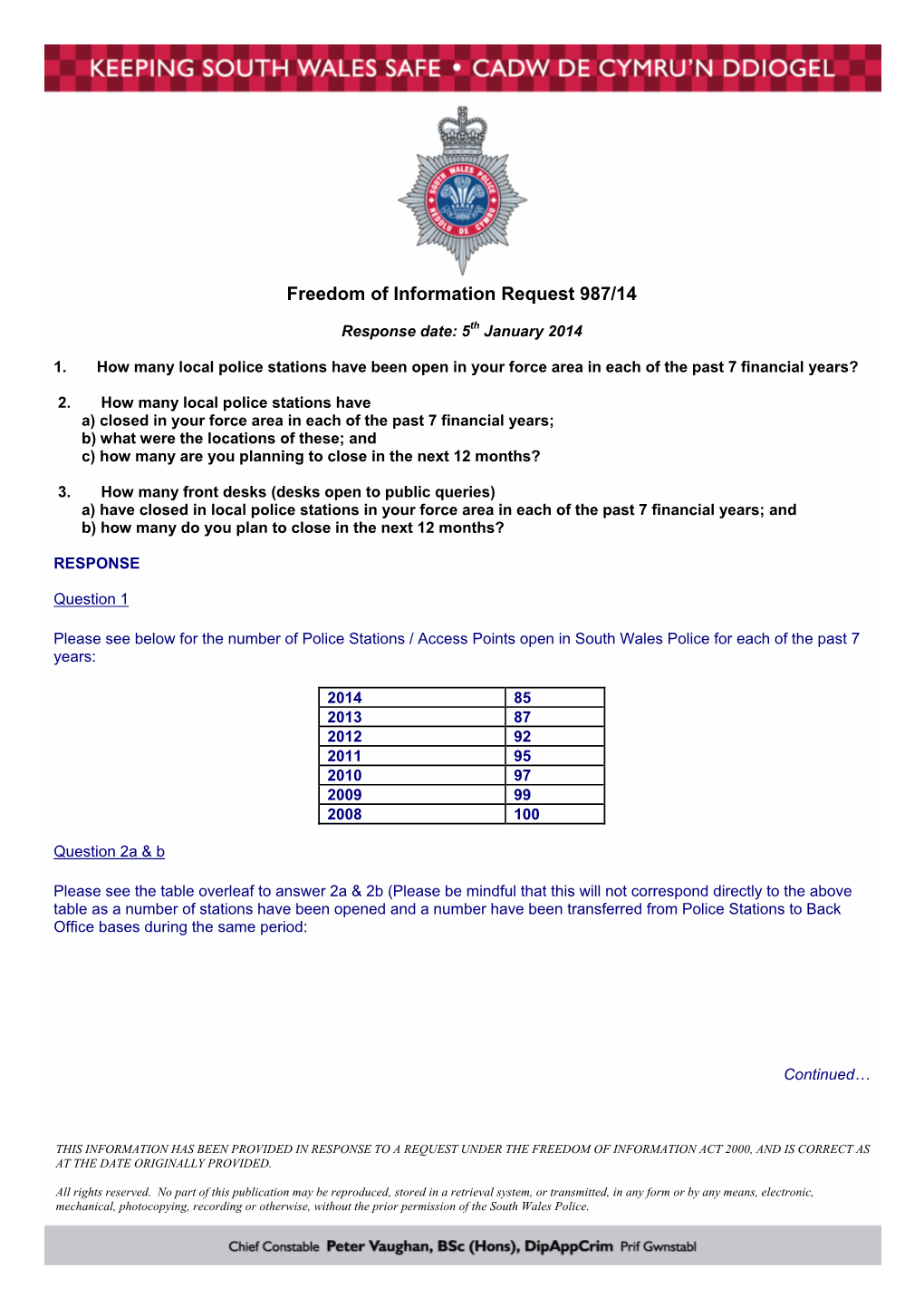 Freedom of Information Request 987/14